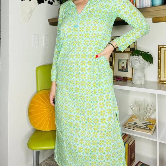 Matta Green Blue Pattern Longline Cotton Dress XS - Picture 2 of 4